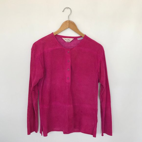 West Bay Dark Pink Suede Leather Pullover Mesh Top - Picture 1 of 5
